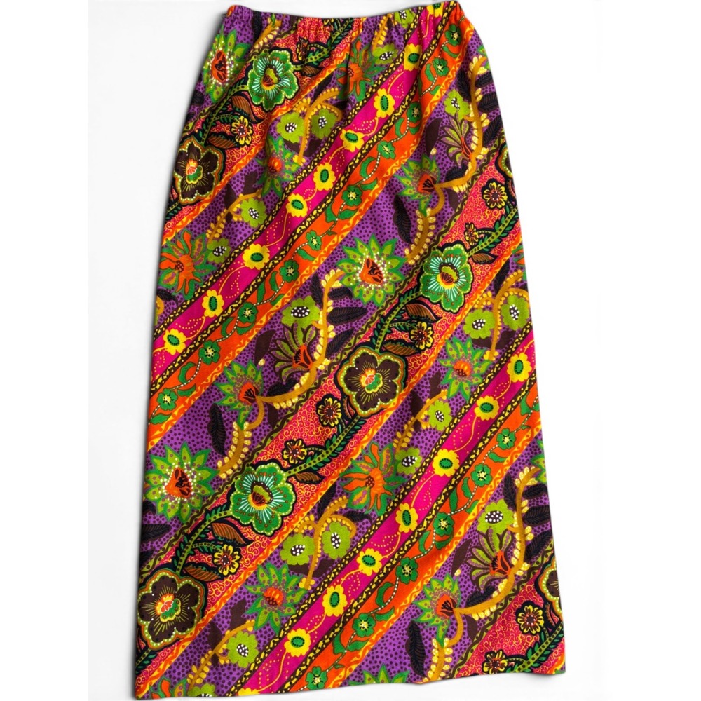 Vintage Alice Polynesian Fashions Floral Maxi Skirt Purple Pink Orange Tiki P17